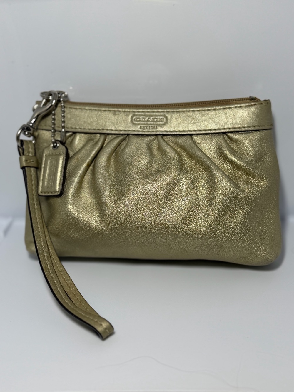 Authentic Coach Gold Metallic Leather Wristlet Clutch